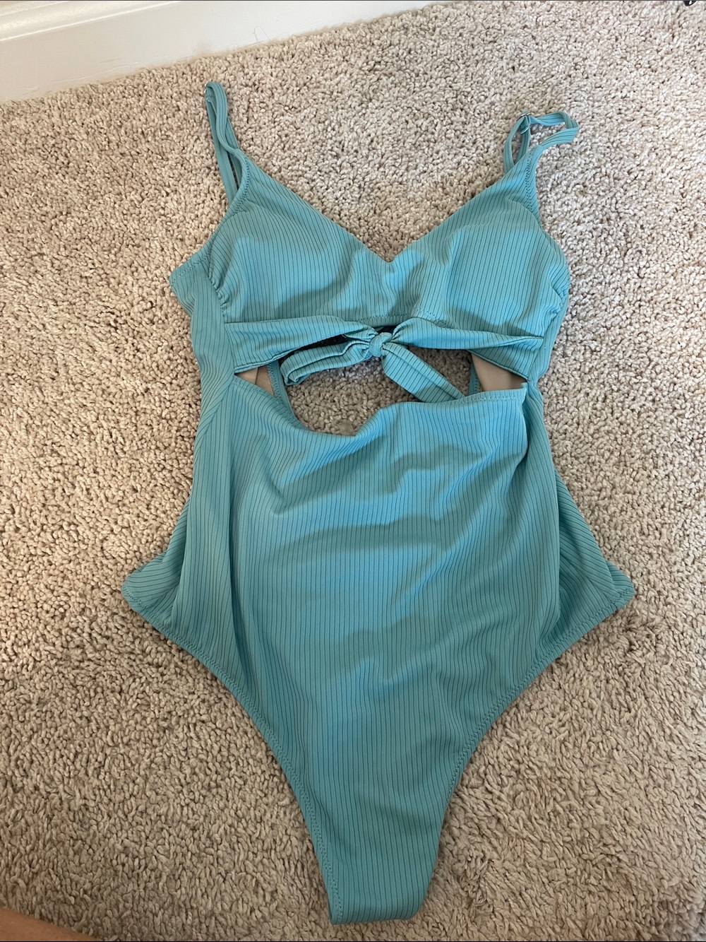 Shade & Shore Ribbed Teal One-Piece Swimsuit
